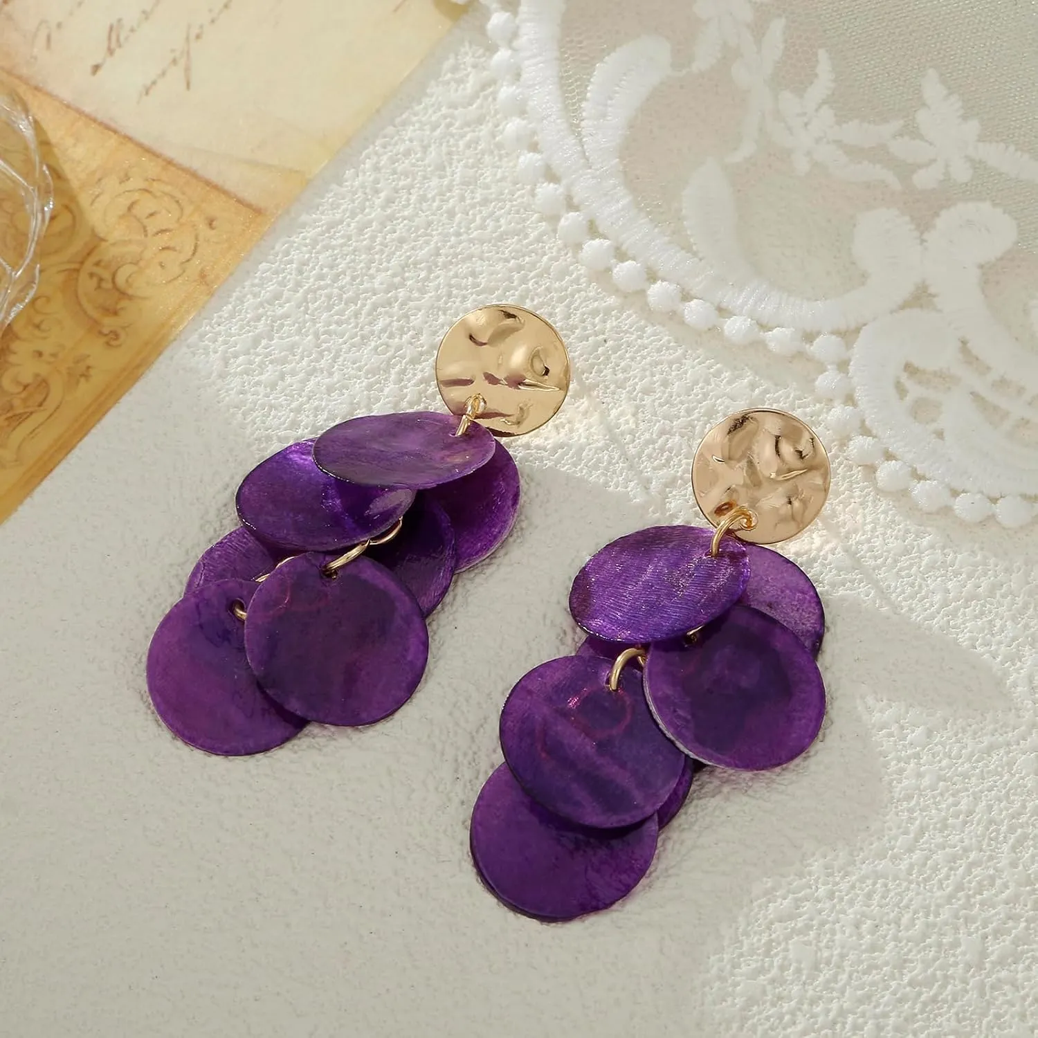 Shell Earrings for Women, Cluster of Round Shell Drop Dangle Earrings Summer Beach Jewelry
