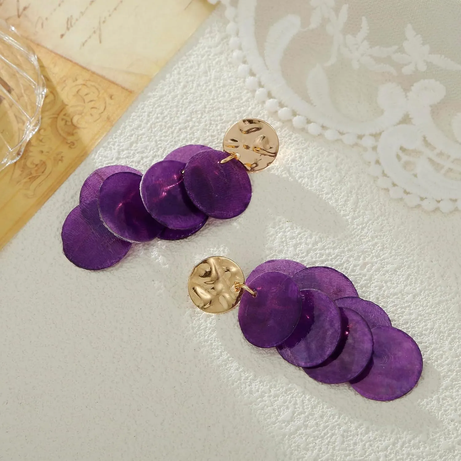 Shell Earrings for Women, Cluster of Round Shell Drop Dangle Earrings Summer Beach Jewelry