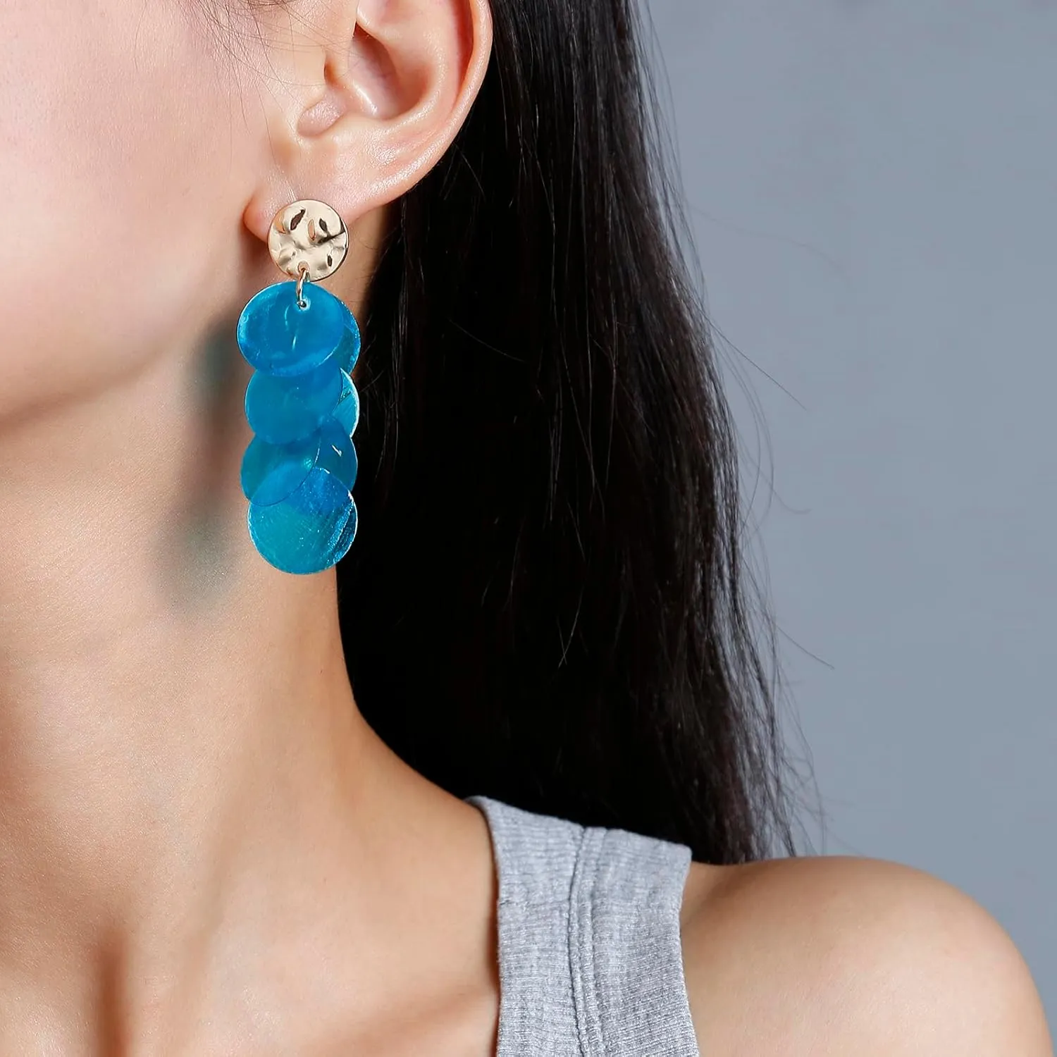 Shell Earrings for Women, Cluster of Round Shell Drop Dangle Earrings Summer Beach Jewelry