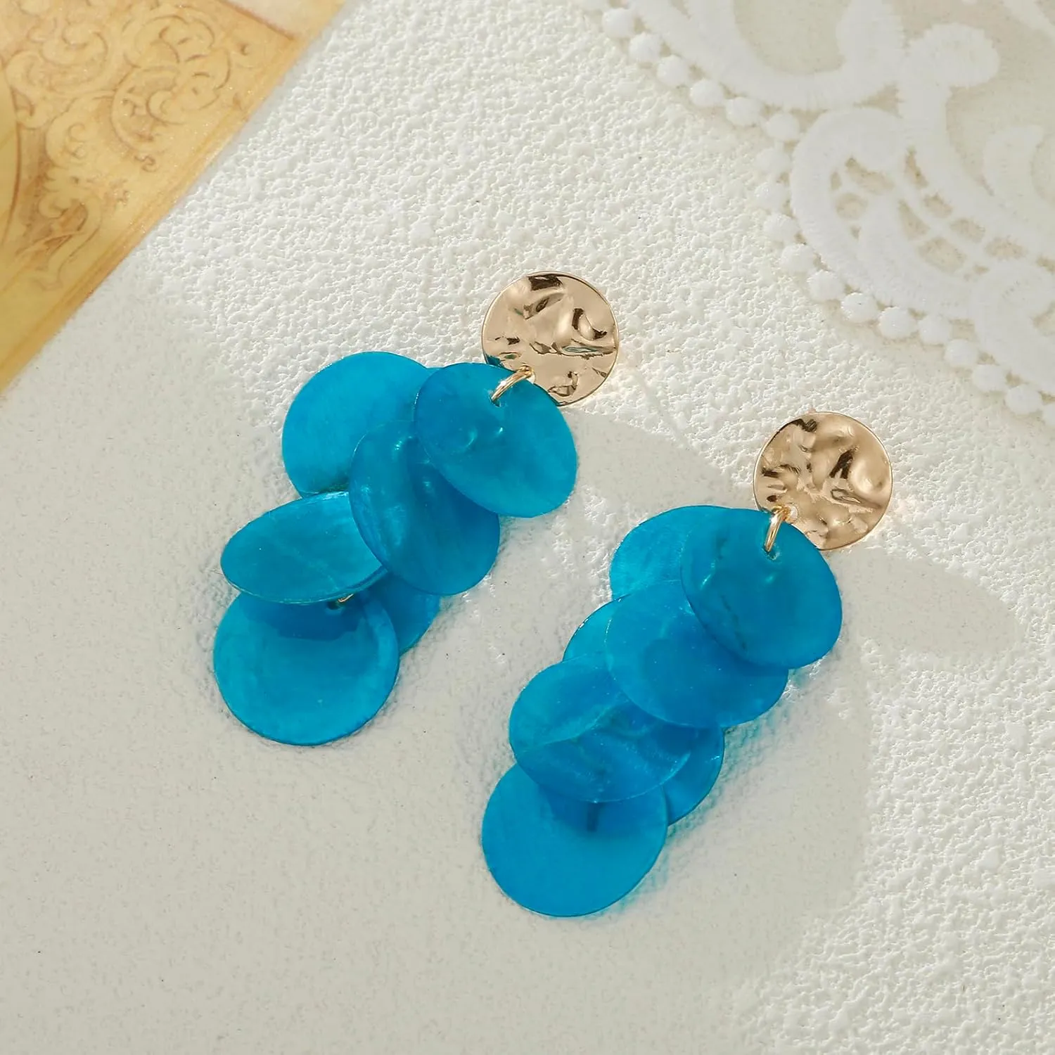 Shell Earrings for Women, Cluster of Round Shell Drop Dangle Earrings Summer Beach Jewelry