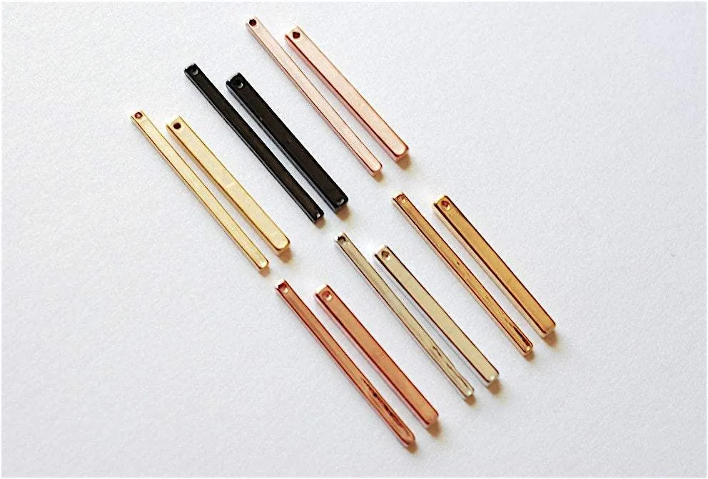 Shiny Pink Rose Vermeil Gold Rectangle Bar Drop- 18k gold plated over Sterling Silver Bar, Rose Gold Bar Column, Gold Bar Dangle Charm,238