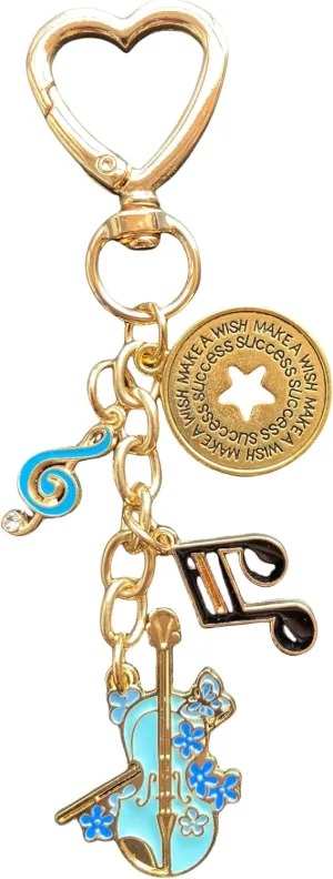 SIGZKK Cute Gold Heart Bow Ribbon Jellyfish Cherry Guitar Violin Keychain Bag Charms Accessories for Women Purse Handbags