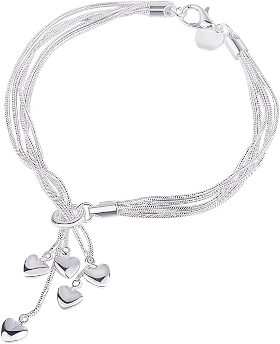 Silver Bracelet for Women Friendship Bracelet Silver Heart Charm Chain Bracelet Birthday Gifts Love Adjustable Hand Chain Sister Bracelet Mother Day Gift