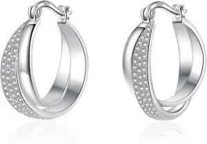 Silver Chunky Double Hoop Earrings for Women Twisted Trendy Posts Hoops Earring Hypoallergenic Lightweight Jewelry Gifts for