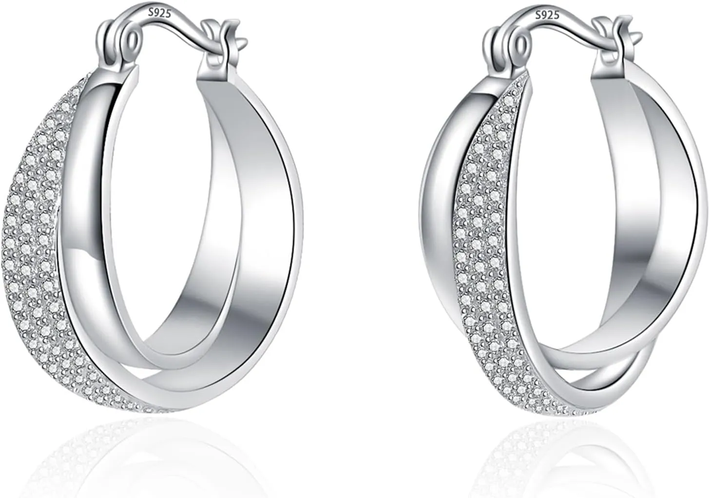 Silver Chunky Double Hoop Earrings for Women Twisted Trendy Posts Hoops Earring Hypoallergenic Lightweight Jewelry Gifts for