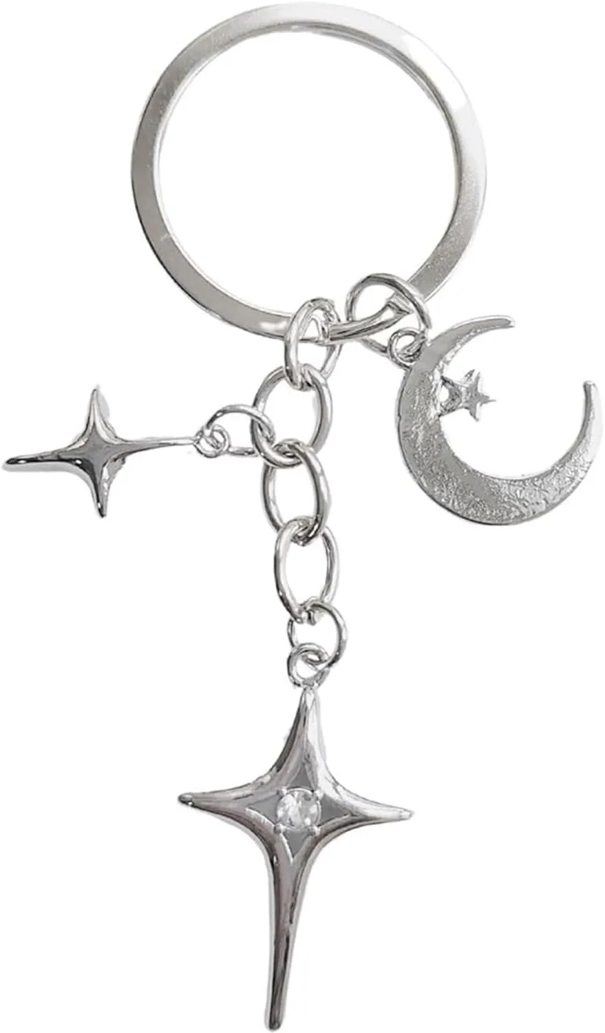 Silver Cute Star Moon Keychain Aesthetic Accessories Stainless Steel Key Ring Purse Handbag Backpack Bag Charms Car Holder Convenient to Carry Decoration,Keyrings and Charms Accessories