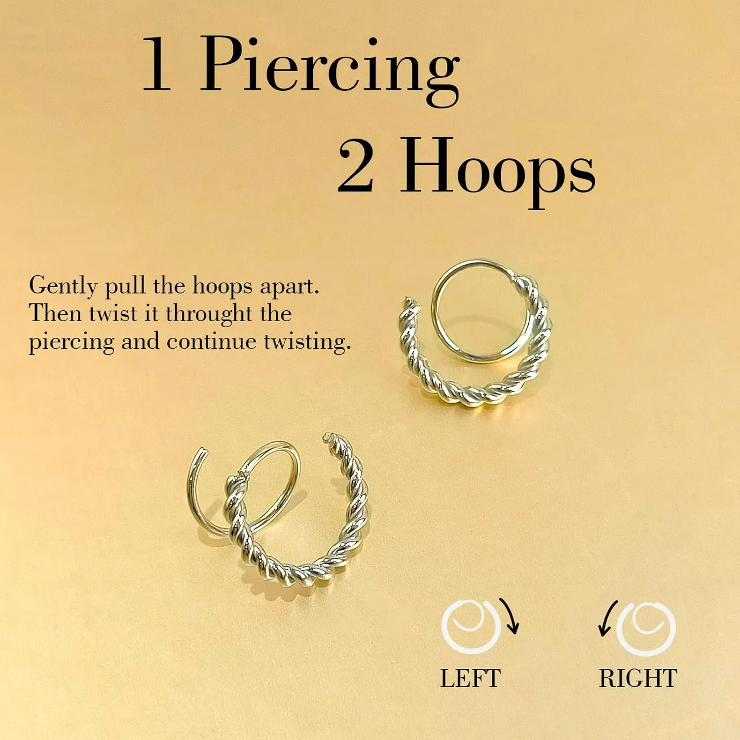 Silver Double Hoop Spiral Twist Earrings for Women Stainless Steel Handmade Cartilage Piercing Earring for Women Girls on Birthday Mothers Day Gifts