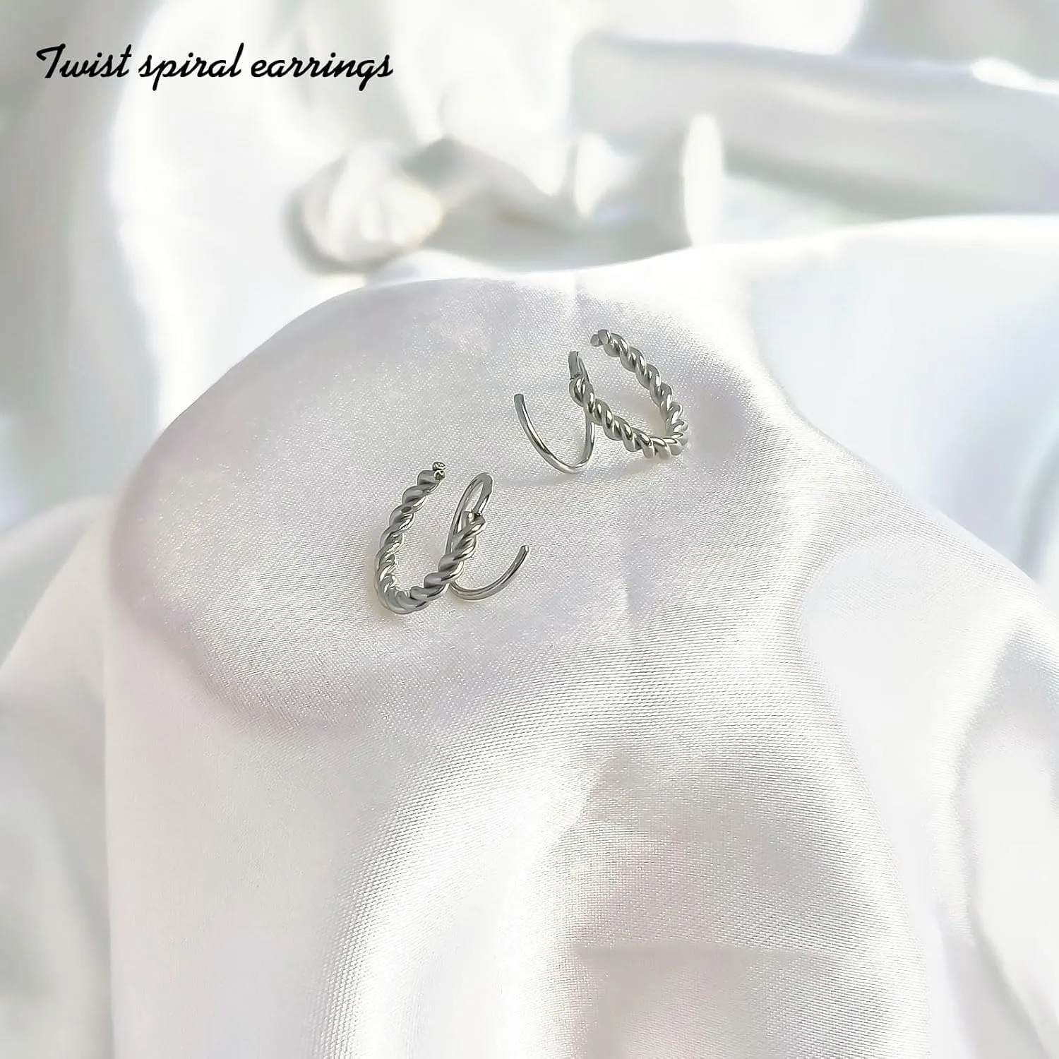 Silver Double Hoop Spiral Twist Earrings for Women Stainless Steel Handmade Cartilage Piercing Earring for Women Girls on Birthday Mothers Day Gifts