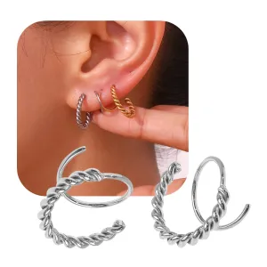Silver Double Hoop Spiral Twist Earrings for Women Stainless Steel Handmade Cartilage Piercing Earring for Women Girls on Birthday Mothers Day Gifts