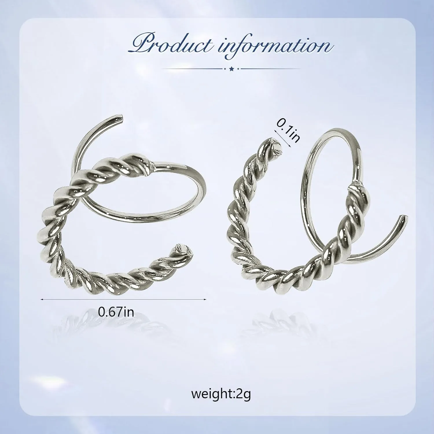 Silver Double Hoop Spiral Twist Earrings for Women Stainless Steel Handmade Cartilage Piercing Earring for Women Girls on Birthday Mothers Day Gifts