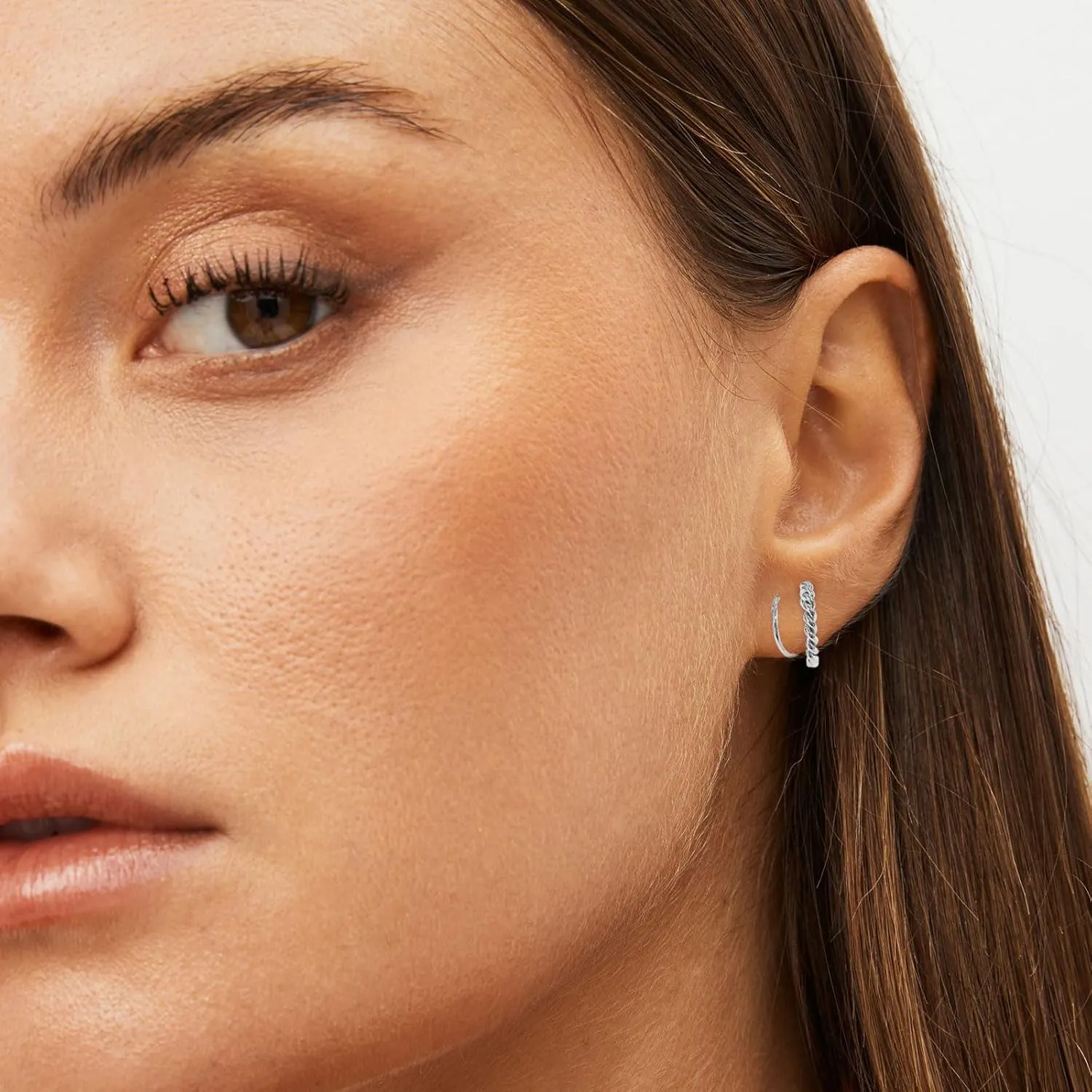 Silver Double Hoop Spiral Twist Earrings for Women Stainless Steel Handmade Cartilage Piercing Earring for Women Girls on Birthday Mothers Day Gifts