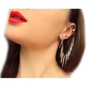 Silver Ear Cuff Handmade Spiked Earring Unusual Rockabilly Jewellery Unique Cyberpunk Jewelry Gift for Rocker Unusual Jewellery Crazy Ear Wrap Men Ear Cuff for Him