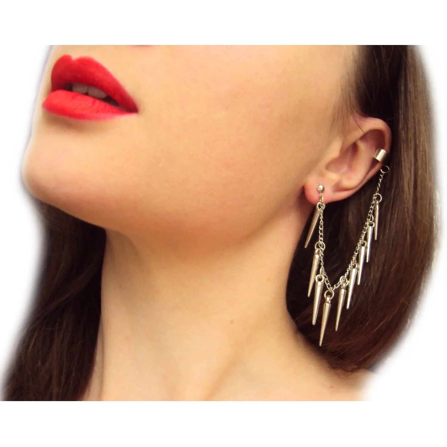 Silver Ear Cuff Handmade Spiked Earring Unusual Rockabilly Jewellery Unique Cyberpunk Jewelry Gift for Rocker Unusual Jewellery Crazy Ear Wrap Men Ear Cuff for Him
