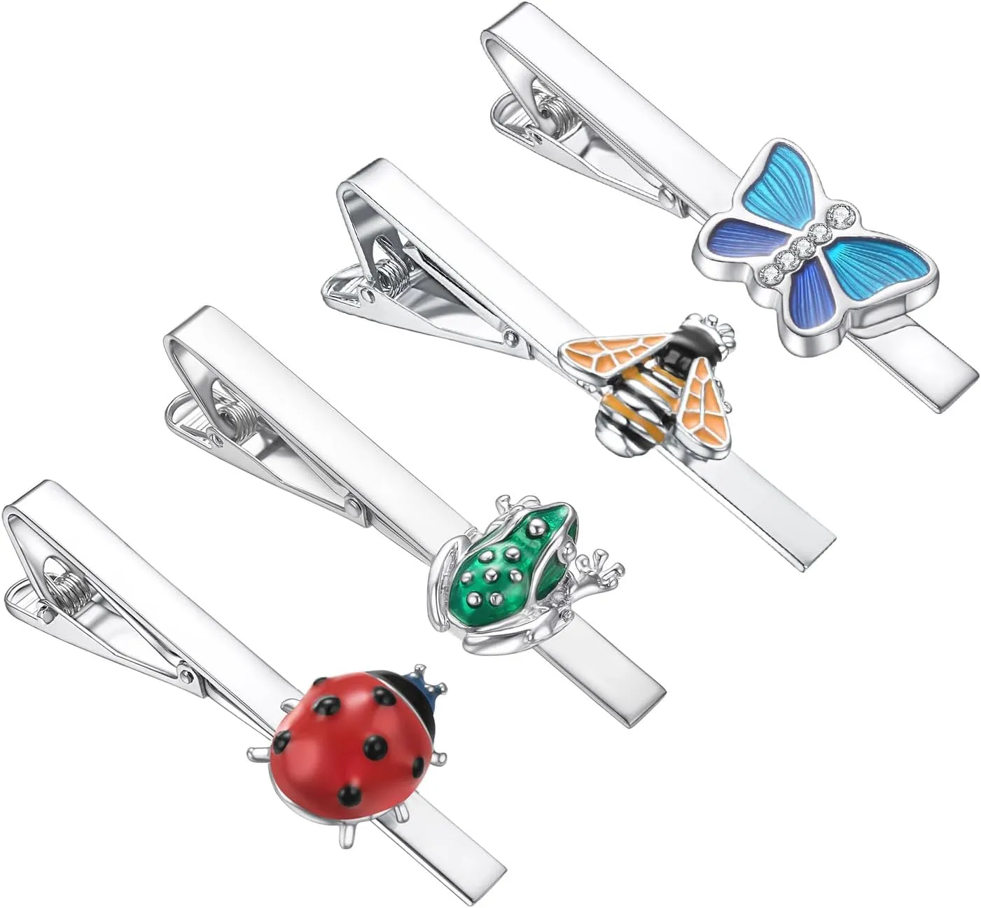 Silver Gold Black Tie Clip Set for Men Unique 4Pcs Music Animal Insect Tools Stationery Tie Clips Personalized Party Wedding Birthday Jewelry Gift