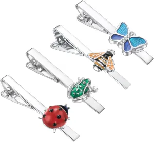 Silver Gold Black Tie Clip Set for Men Unique 4Pcs Music Animal Insect Tools Stationery Tie Clips Personalized Party Wedding Birthday Jewelry Gift