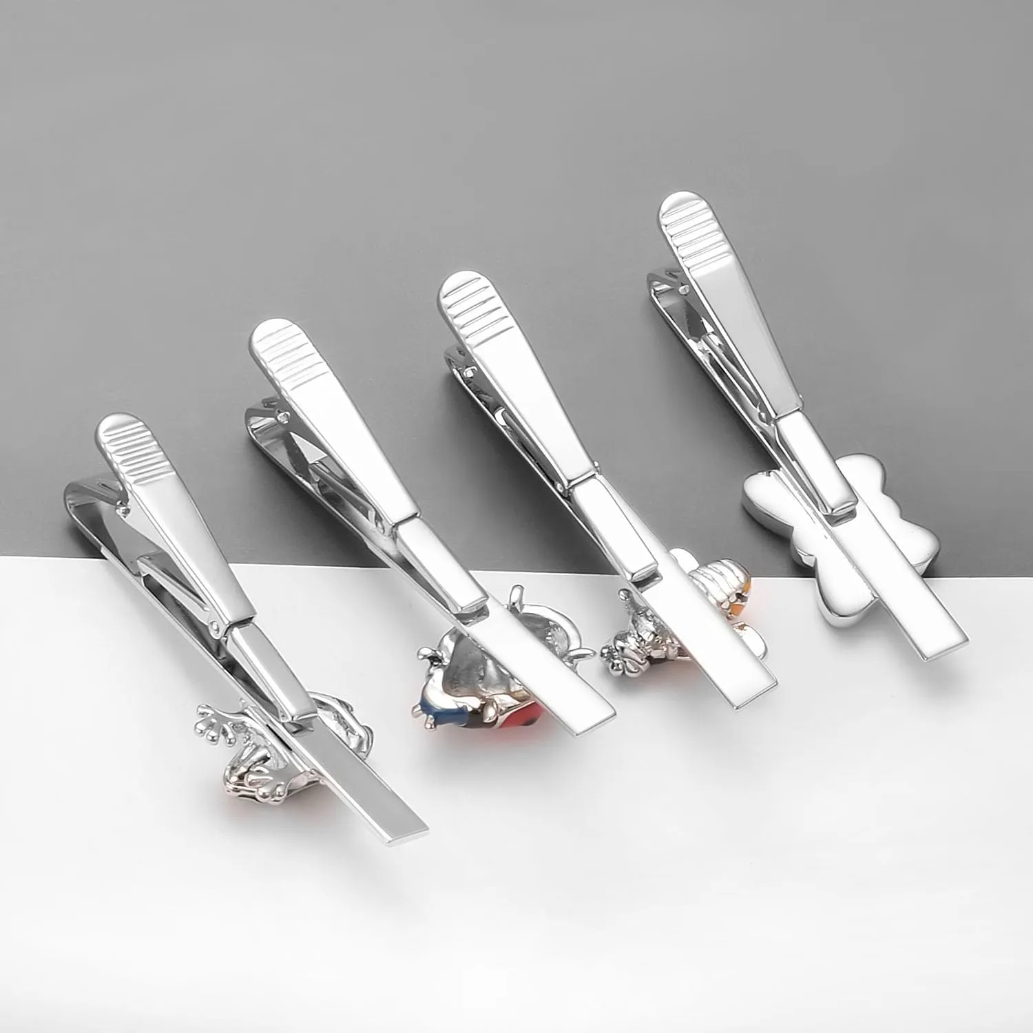 Silver Gold Black Tie Clip Set for Men Unique 4Pcs Music Animal Insect Tools Stationery Tie Clips Personalized Party Wedding Birthday Jewelry Gift