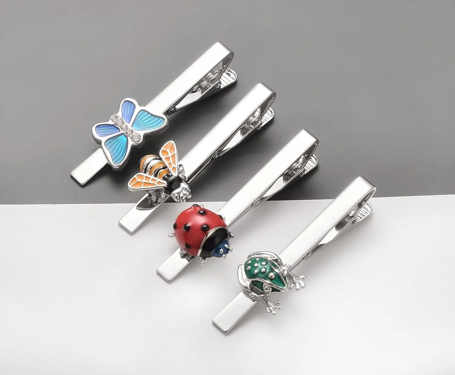 Silver Gold Black Tie Clip Set for Men Unique 4Pcs Music Animal Insect Tools Stationery Tie Clips Personalized Party Wedding Birthday Jewelry Gift