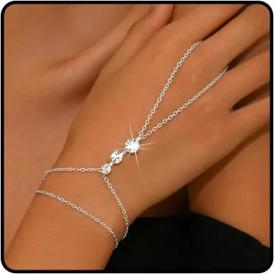 Silver Hand Chain Bracelet for Women Sparkly Crystal Ring Bracelet Hand Chain Non Tarnish Waterproof Ring Bra-celet Prom Wedding Party Body Jewelry Accessories Gifts
