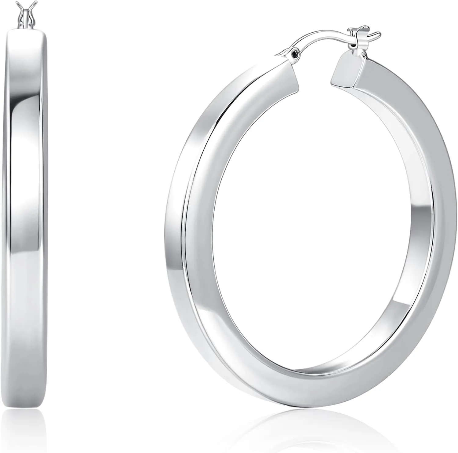 Silver Hoop Earrings for Women, Hypoallergenic Lightweight Large Thick Square Tube Hoops 6mm Wide