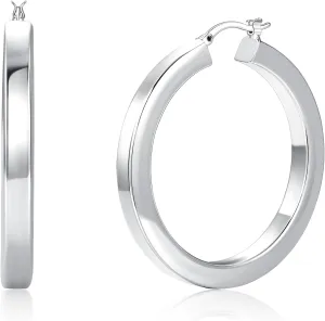 Silver Hoop Earrings for Women, Hypoallergenic Lightweight Large Thick Square Tube Hoops 6mm Wide