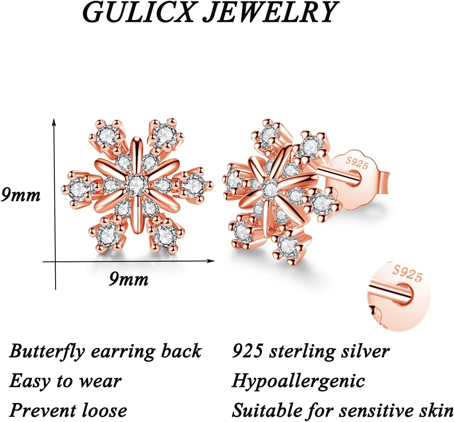 Silver Snowflake Stud Earrings - 925 Sterling Silver, Gift for Christmas, Comes with Jewellery Box