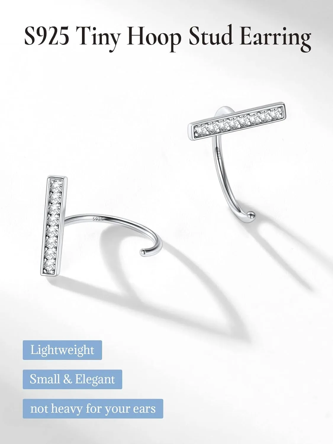 SILVERCUTE 925 Sterling Silver Half Hoop Earrings,Bar/Heart/Moon/Star/Ball/Butterfly/Cubic Zirconia Open Huggie Earrings,Tiny Minimalist Cartilage Earrings for Women