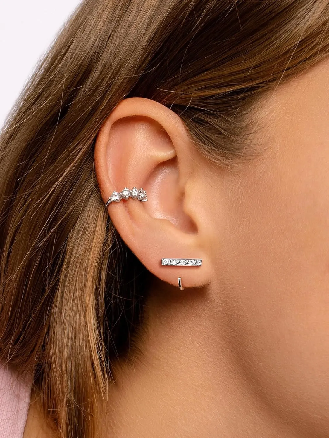 SILVERCUTE 925 Sterling Silver Half Hoop Earrings,Bar/Heart/Moon/Star/Ball/Butterfly/Cubic Zirconia Open Huggie Earrings,Tiny Minimalist Cartilage Earrings for Women