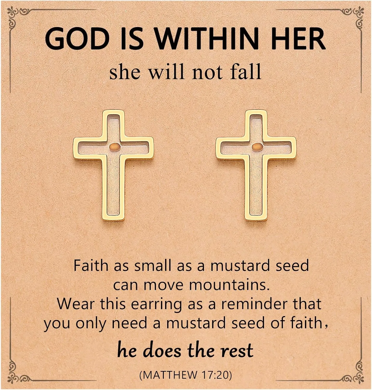 Silver/Gold Mustard Seed Cross Stud Earrings Inspirational Christian Christmas Easter Gifts for Women Her Girls