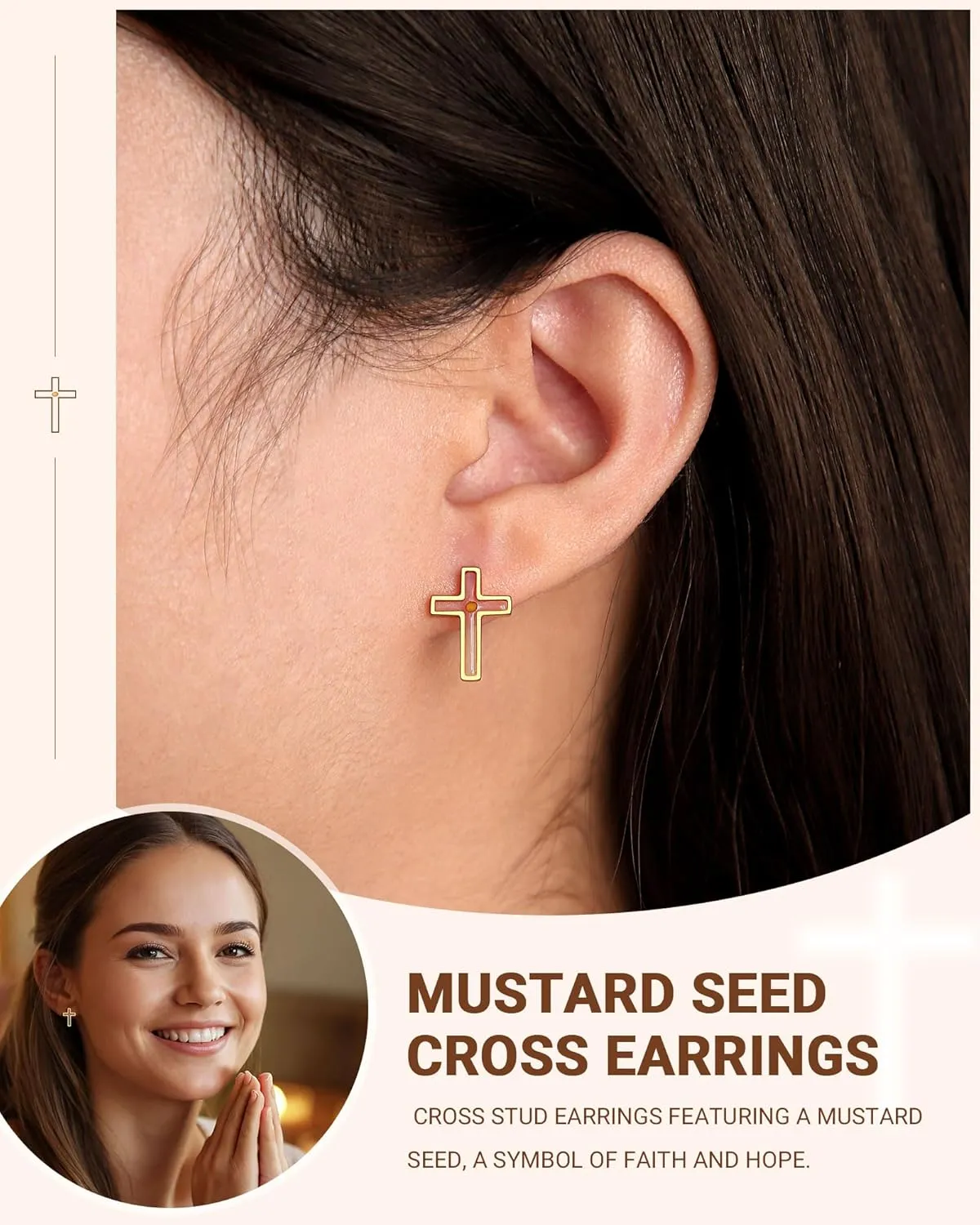 Silver/Gold Mustard Seed Cross Stud Earrings Inspirational Christian Christmas Easter Gifts for Women Her Girls