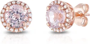 Silversea Store 1.45 Ctw Round Cut Peach Morganite Engagement Push Back Stud Earrings 14k Rose Gold Finish 925 Sterling Silver