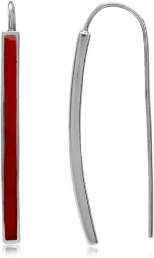 Silvershake Long Stone Inlay White Gold Plated or Yellow Gold Plated 925 Sterling Silver Linear Threader Earrings Jewelry for Women