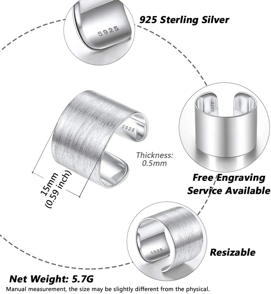 Silvora Open Band Ring Simple Stackable Finger Rings Adjustable Open Stacking Plain Band Rings Knuckle Rings For Women 5MM/10MM/15MM