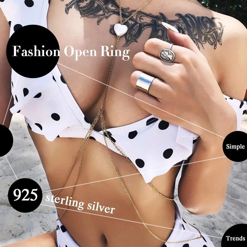 Silvora Open Band Ring Simple Stackable Finger Rings Adjustable Open Stacking Plain Band Rings Knuckle Rings For Women 5MM/10MM/15MM