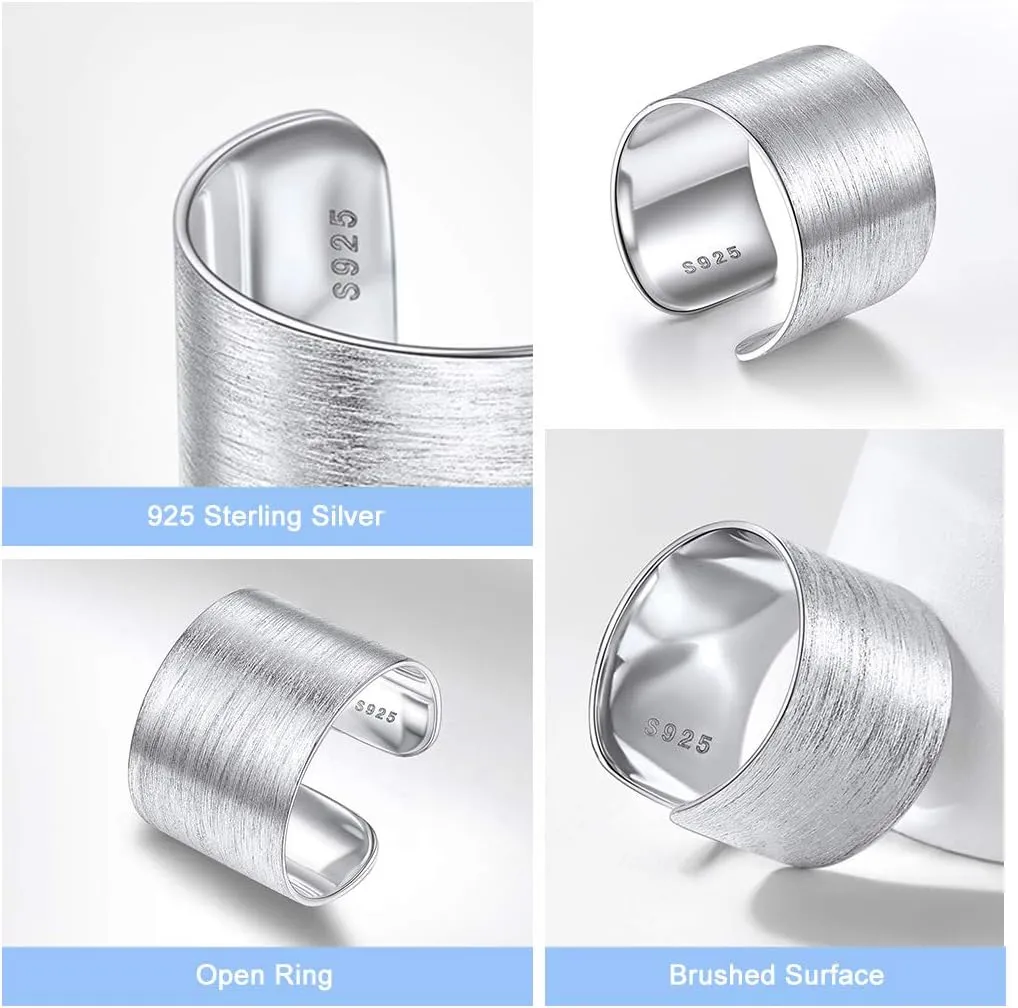 Silvora Open Band Ring Simple Stackable Finger Rings Adjustable Open Stacking Plain Band Rings Knuckle Rings For Women 5MM/10MM/15MM