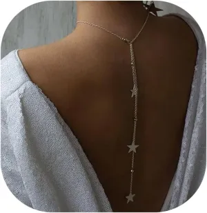 Simple Star Pendant Back Chain Body Jewelry for Women Sexy Backless Metal Star Necklace Bridal Wedding Backdrop Dress Accessories Jewelry