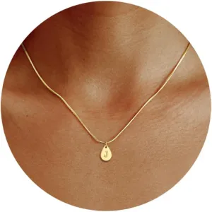SKQIR Teardrop Initial Letter Necklaces for Women Girls,14k Gold Plated Letter A-Z Tiny waterdrop Pendant Letter Necklace for Women Dainty Minimalist Gift for girls