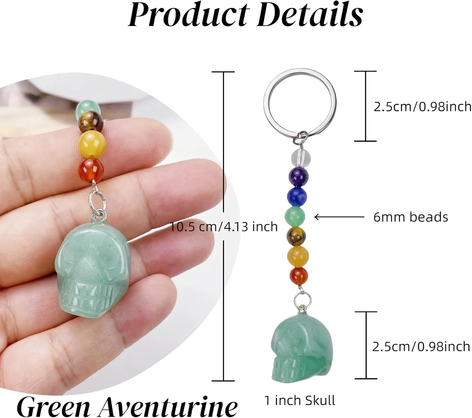 Skull Crystal Stone Keychain Chakra Healing Skeleton Key Chain for Women and Men Keychains for Car Keys, Bag Charms