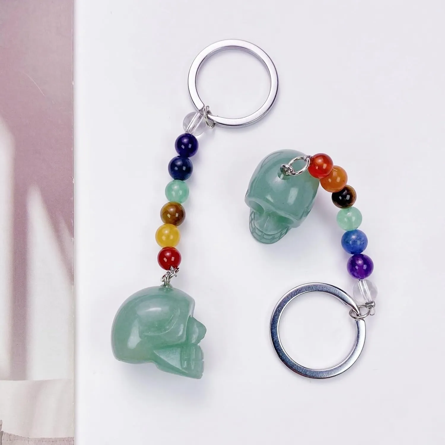 Skull Crystal Stone Keychain Chakra Healing Skeleton Key Chain for Women and Men Keychains for Car Keys, Bag Charms