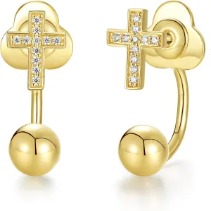 S.L.J Brass 14K Gold Plated Silver Plated Convertible Earrings  Cross, Heart, Star  U-shaped Curved Rod, Dainty Earrings for Women Lightweight