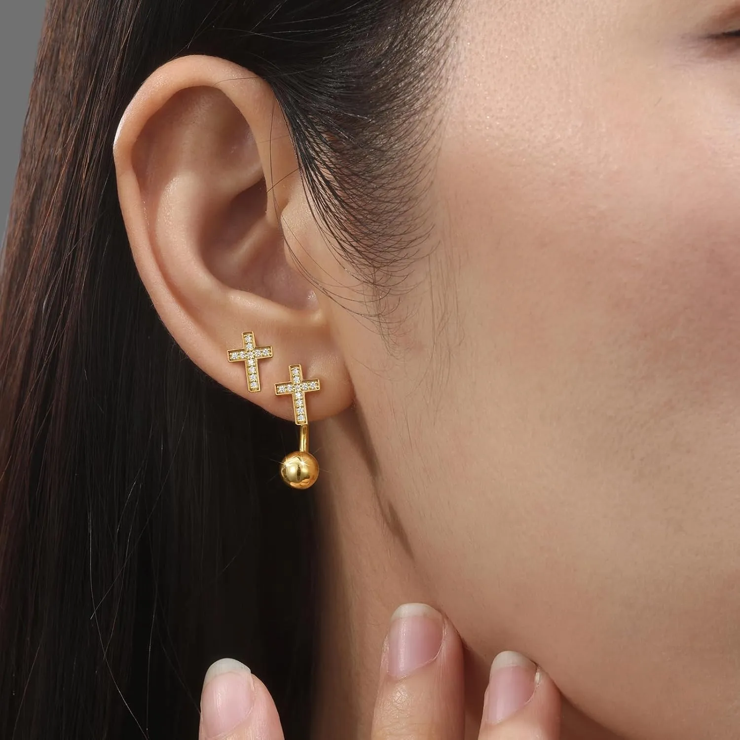 S.L.J Brass 14K Gold Plated Silver Plated Convertible Earrings  Cross, Heart, Star  U-shaped Curved Rod, Dainty Earrings for Women Lightweight