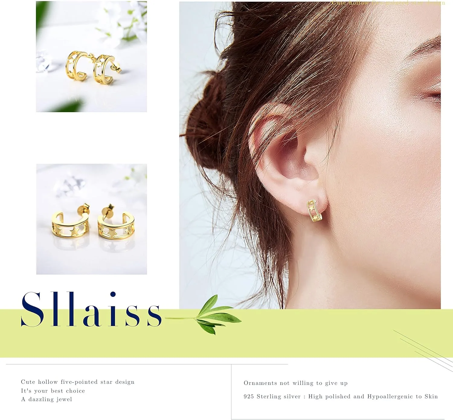 Sllaiss Star Open Hoop Earrings for Women Huggie Hoop Earrings
