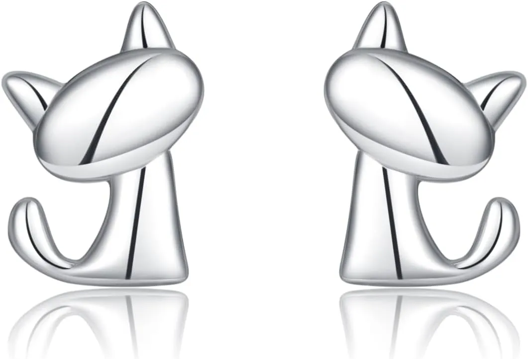 SLUYNZ 925 Sterling Silver Cat Stud Earrings for Women Teen Girls Cute Cat Earrings Studs Animal Earrings Cat Jewelry for Cat Lovers
