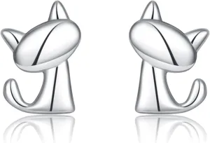 SLUYNZ 925 Sterling Silver Cat Stud Earrings for Women Teen Girls Cute Cat Earrings Studs Animal Earrings Cat Jewelry for Cat Lovers