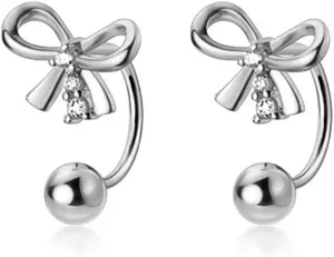 SLUYNZ Sterling Silver Bow Half Hoop Earrings for Women Teens Bow Hoop Earrings Cartilage Helix Piercing Ball Studs