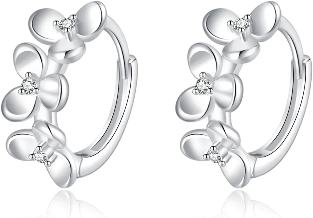 SLUYNZ Sterling Silver Flower Small Hoop Earrings for Women Teens Flower Hoop Earrings Huggie