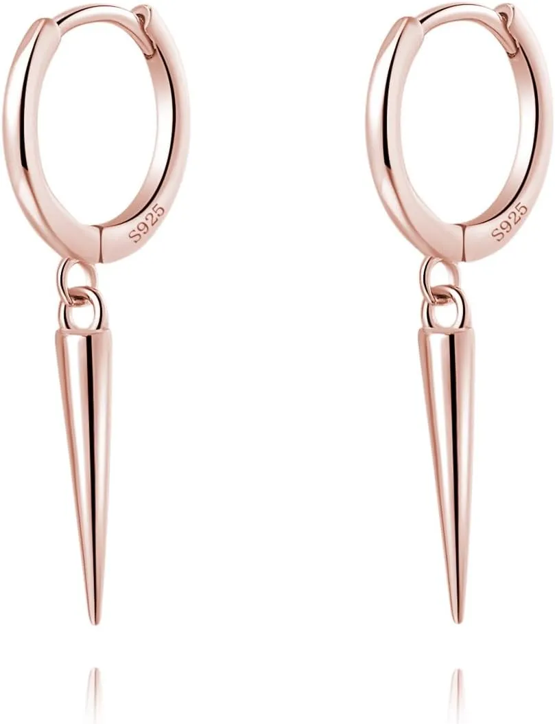 SLUYNZ Sterling Silver Spike Small Hoop Earrings for Women Teens Geometric Hoop Earrings Huggie Drop