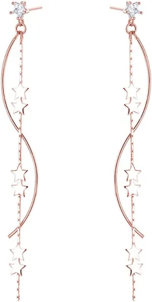 SLUYNZ Sterling Silver Star Dangle Earrings for Women Teens Long Dangle Earrings Chain Curve Tassel