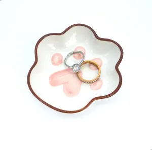 Small Cat Paw Ring Dish Jewelry Tray for Teen Girls Gifts, Cute Ceramic Trinket Dish Vanity Tray for Rings Earrings