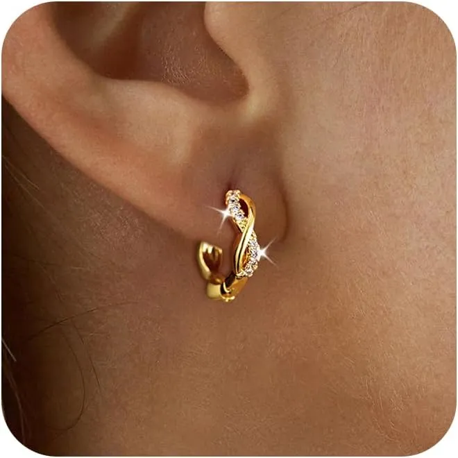 Small Hoop Earrings for Women, 14K Gold Plated Cubic Zirconia Hoop Earrings for Women Hypoallergenic Earrings Lightweight Huggie Earrings CZ Earrings for Women Trendy Jewelry Gifts for Girls