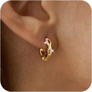 Small Hoop Earrings for Women, 14K Gold Plated Cubic Zirconia Hoop Earrings for Women Hypoallergenic Earrings Lightweight Huggie Earrings CZ Earrings for Women Trendy Jewelry Gifts for Girls